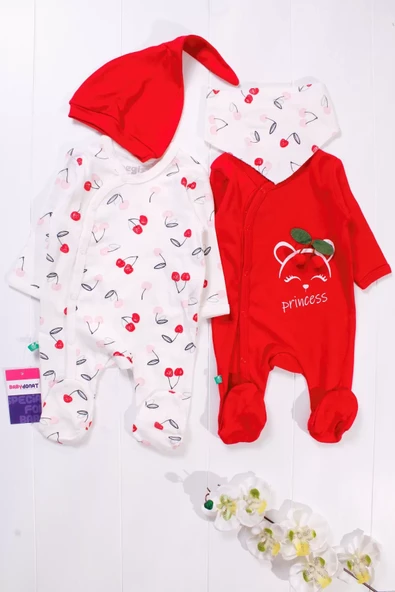 Kiraz Aksesuarlı Kız Bebek 4'lü Tulum Seti - Resim 2