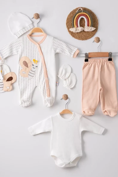 Kelebek Nakışlı Tulumlu % 100 Pamuk Erkek Bebek 5'li Set - Resim 2