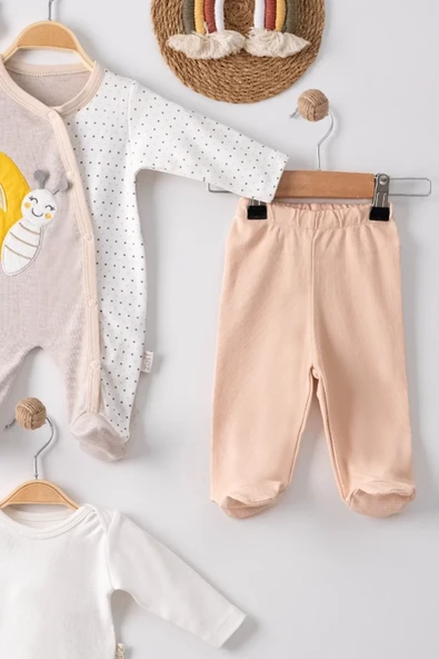 Kelebek Nakışlı Tulumlu % 100 Pamuk Erkek Bebek 5'li Set - Resim 4