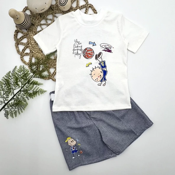 Topçu Erkek Çocuk Baskılı Şortlu Kısa Kollu Tişört 2li Erkek Bebek Takımı - Resim 3