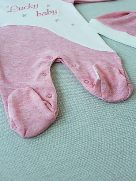 Lucky Baby Nakışlı Es Çizgi Boy Şapkalı Kız Bebek Tulumu Pembe - 5