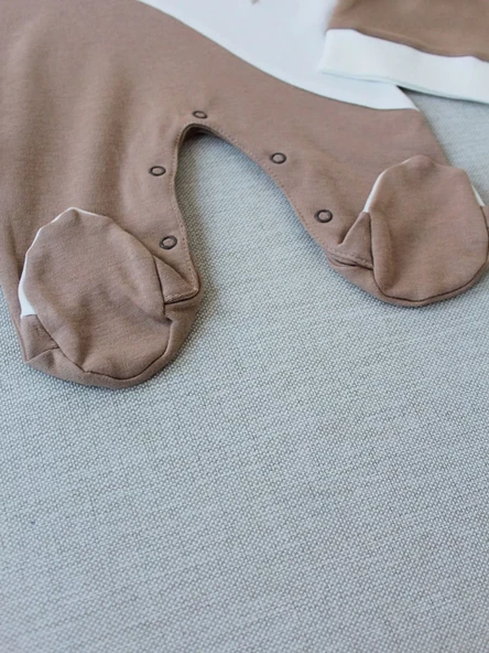 Lucky Baby Nakışlı Es Çizgi Boy Şapkalı Erkek Bebek Tulumu Kahverengi - Resim 5