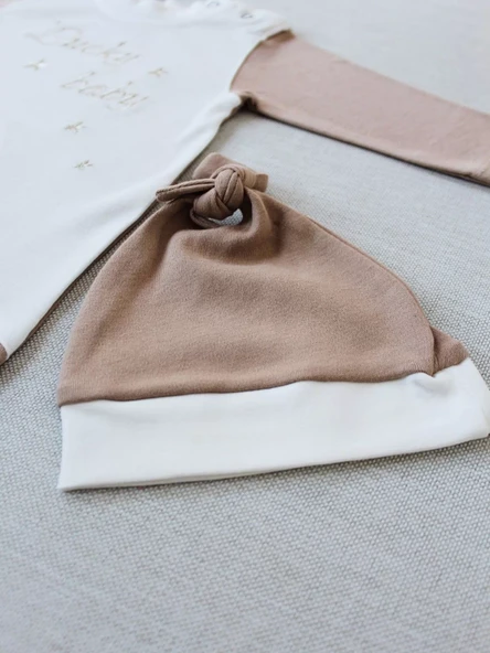 Lucky Baby Nakışlı Es Çizgi Boy Şapkalı Erkek Bebek Tulumu Kahverengi - Resim 6