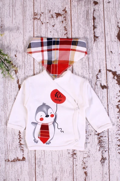 Ekoseli Penguen Desenli Fularlı 5'li Erkek Hastane Çıkışı - 4