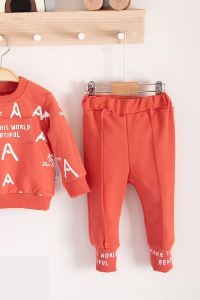 Harf Baskılı 2'li % 100 Pamuk Erkek Bebek Takımı - Resim 5