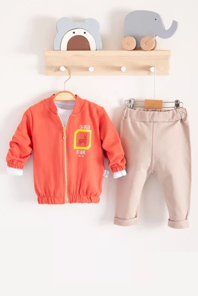 Geyik Desenli Hırkalı 3'lü Erkek Bebek Takım ürün görseli