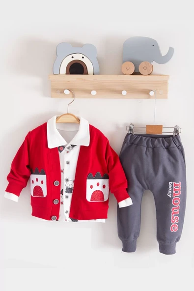 Mause Gömlek Yakalı 3'lü Erkek Bebek Takımı - Resim 2