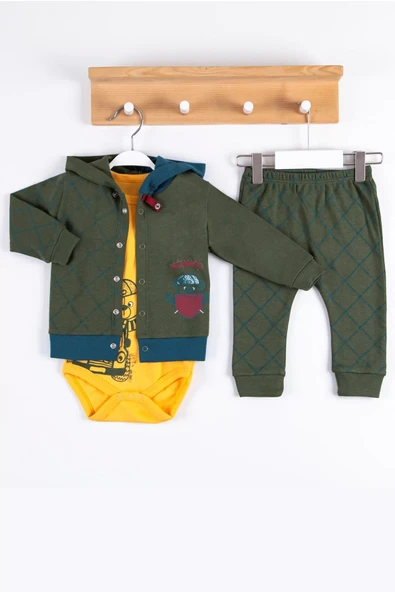 Cep Desenli Kapişonlu % 100 Pamuk Hırkalı 3'lü Erkek Takım ürün görseli