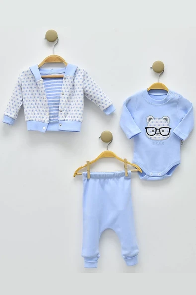 Gözlüklü Bear Puan Desenli 3'lü Erkek Bebek Takımı - Resim 2