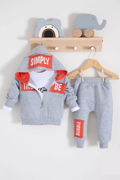 Simply Desenli Kapişonlu 3'lü Erkek Bebek Takımı ürün görseli 1