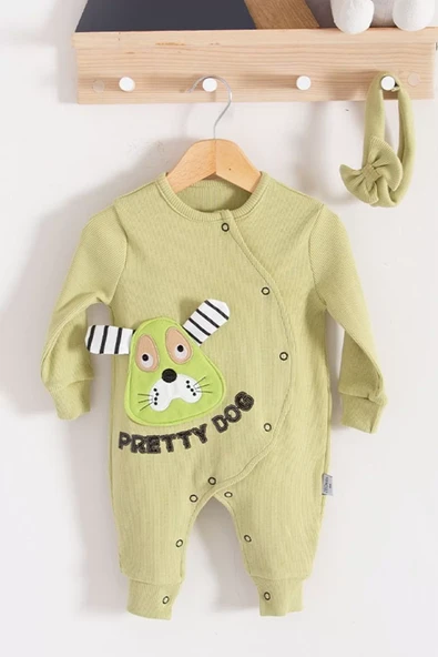 Pretty Dog Nakışlı Bandanalı % 100 Pamuk Kız Bebek Tulumu ürün görseli 1