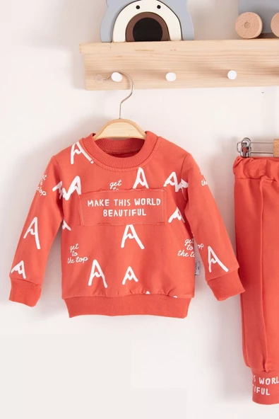 Harf Baskılı 2'li % 100 Pamuk Erkek Bebek Takımı - Resim 4