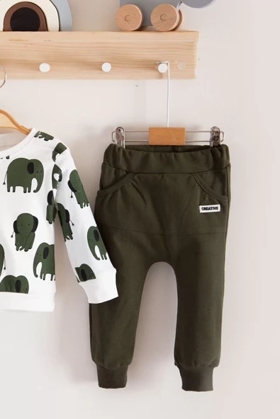 Fil Desenli 2'li % 100 Pamuk Erkek Bebek Takımı - Resim 5