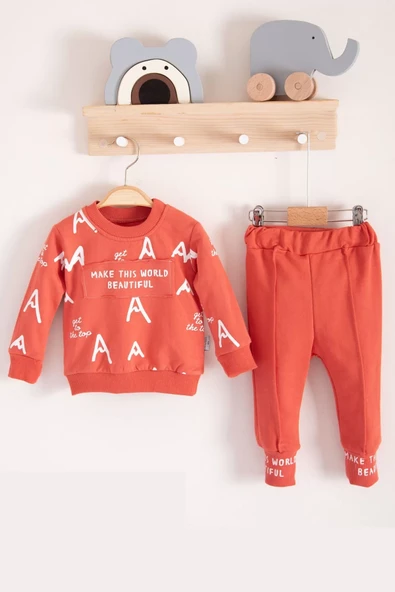 Harf Baskılı 2'li % 100 Pamuk Erkek Bebek Takımı - Resim 2