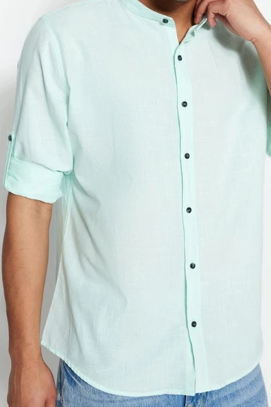 Moda Erkek Hakim Yaka Düz Desen Günlük Basic Hakim Yaka Apoletli %100 Pamuklu Gömlek - 6