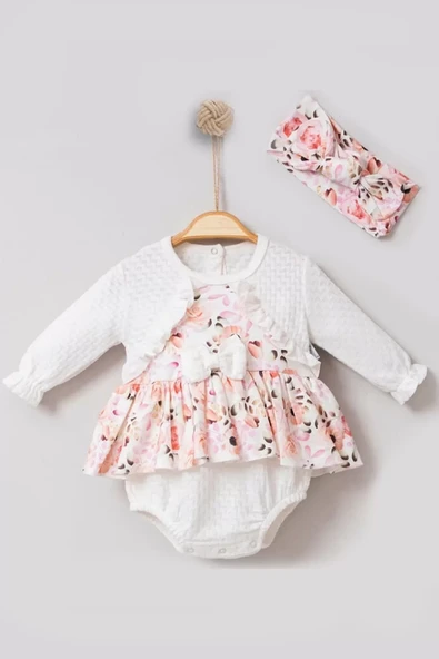 Bahar Çiçekleri Desenli Bandanalı Kız Bebek Romper - Resim 3