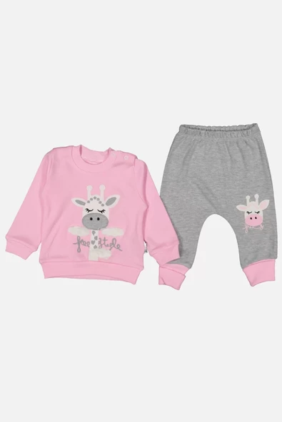 Zürafa Nakışlı % 100 Pamuk Kız Bebek Takımı - Resim 9