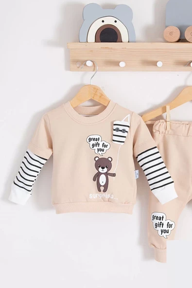 Gift For You Desenli 2'li % 100 Pamuk Erkek Bebek Takımı - Resim 4