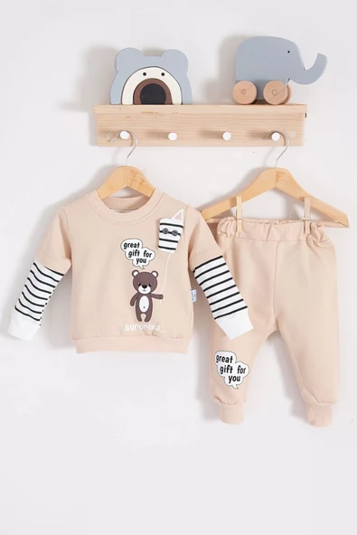 Gift For You Desenli 2'li % 100 Pamuk Erkek Bebek Takımı - Resim 2