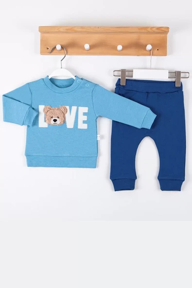 Bear Love Nakışlı % 100 Pamuklu 2'li Erkek Takım - Resim 2