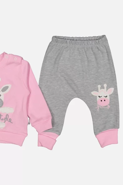 Zürafa Nakışlı % 100 Pamuk Kız Bebek Takımı - Resim 11