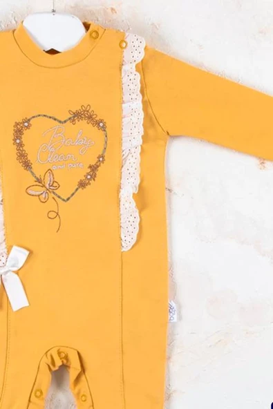 Love Kalp Nakışlı % 100 Pamuk Kız Bebek Tulumu - Resim 4