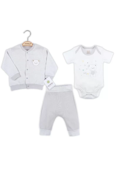 Çizgili Bear Hırkalı % 100 Pamuk Erkek Bebek Takım - Resim 3