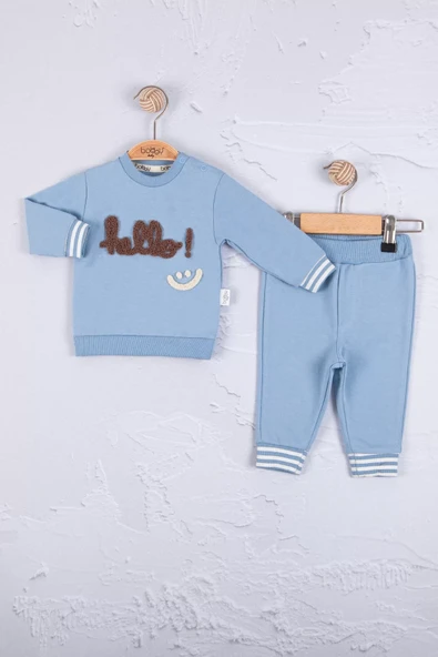 Hello Nakışlı % 100 Pamuk 2'li Erkek Bebek Takım - Resim 4