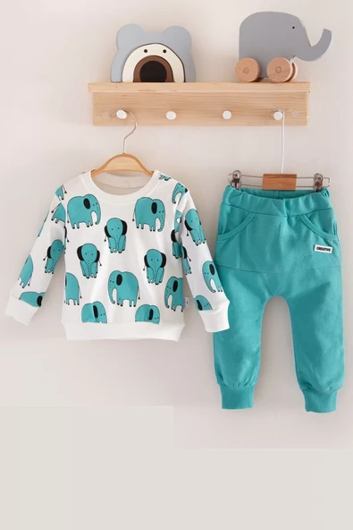 Fil Desenli 2'li % 100 Pamuk Erkek Bebek Takımı ürün görseli