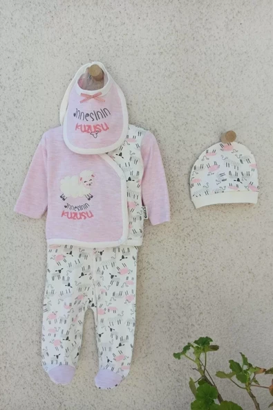 Annesinin Kuzusu Şapkalı Eldivenli 5'li Kız Zıbın Seti 0-3 Ay - Resim 2