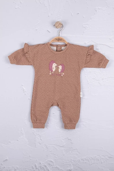 Kirpi Nakışlı % 100 Pamuk Kız Bebek Tulum - Resim 3