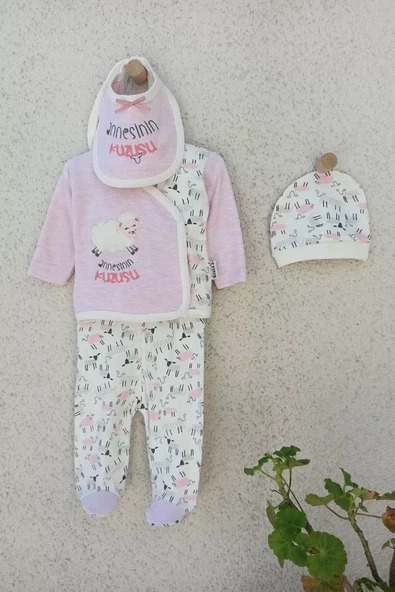 Annesinin Kuzusu Şapkalı Eldivenli 5'li Kız Zıbın Seti 0-3 Ay - Resim 7