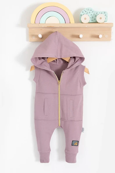 Cepli Kısa Kol Fermuarlı % 100 Pamuk Kız Bebek Tulumu - Resim 3