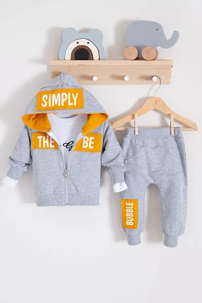 Simply Desenli Kapişonlu 3'lü Erkek Bebek Takımı - Resim 3