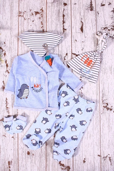 Penguen Desenli Fularlı 5'li Erkek Hastane Çıkışı - Resim 2