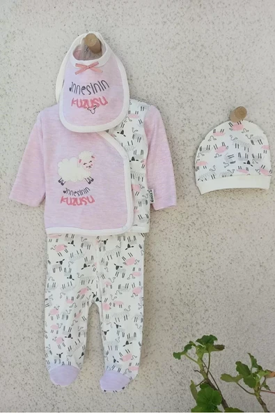 Annesinin Kuzusu Şapkalı Eldivenli 5'li Kız Zıbın Seti 0-3 Ay - Resim 6