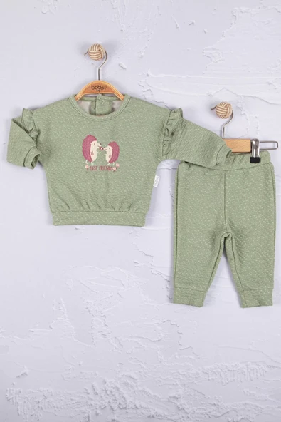 Kirpi Nakışlı % 100 Pamuk 2'li Kız Bebek Takım ürün görseli