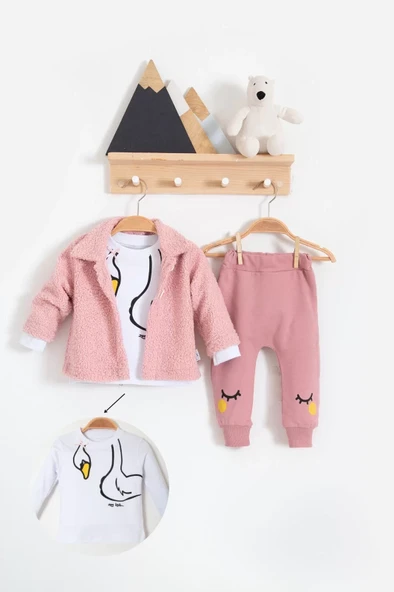 Peluş Hırkalı 3 Lü Kız Bebek Takım ürün görseli 1