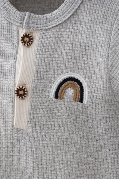 Waffle Gökkuşağı Nakışlı Erkek Bebek Tulumu - Resim 4