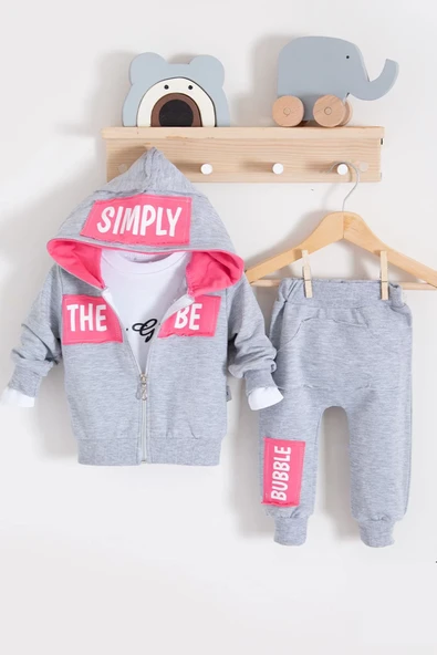 Simply Desenli Kapişonlu 3'lü Kız Bebek Takımı - Resim 2