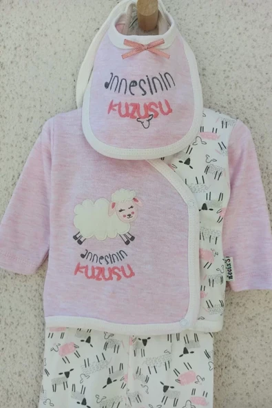 Annesinin Kuzusu Şapkalı Eldivenli 5'li Kız Zıbın Seti 0-3 Ay - Resim 4