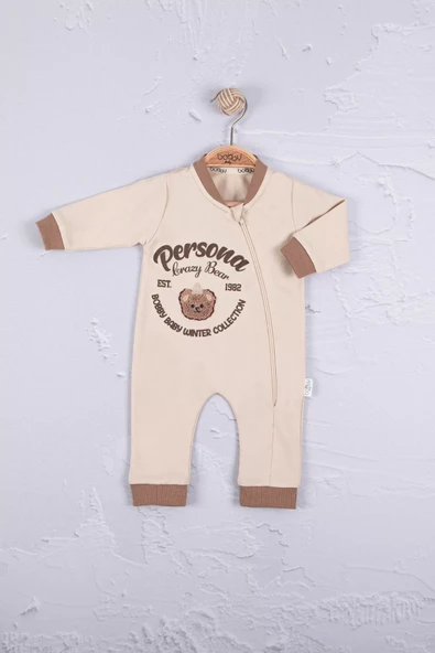 Persona Bear Nakışlı % 100 Pamuk Erkek Bebek Tulum - Resim 3
