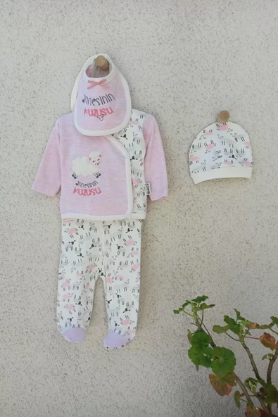 Annesinin Kuzusu Şapkalı Eldivenli 5'li Kız Zıbın Seti 0-3 Ay - Resim 5