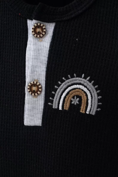 Waffle Gökkuşağı Nakışlı Erkek Bebek Tulumu - Resim 4