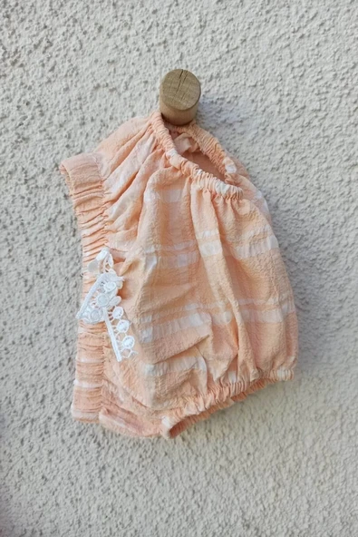 Kız Bebek Askılı Kareli Külotlu Bebek Elbisesi - 4