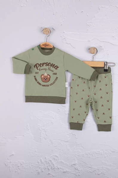 Persona Bear Nakışlı % 100 Pamuk 2'li Erkek Bebek Takım - Resim 2