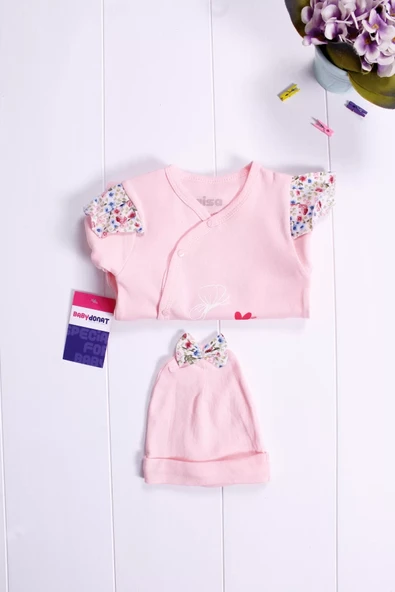 Kelebek Desenli Omuz Detaylı Şapkalı Kız Bebek Tulumu - Resim 4