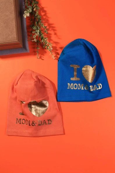 I Love Mom Dad 2-4 Yaş Erkek Çocuk Şapkası 2'li Paket - 3