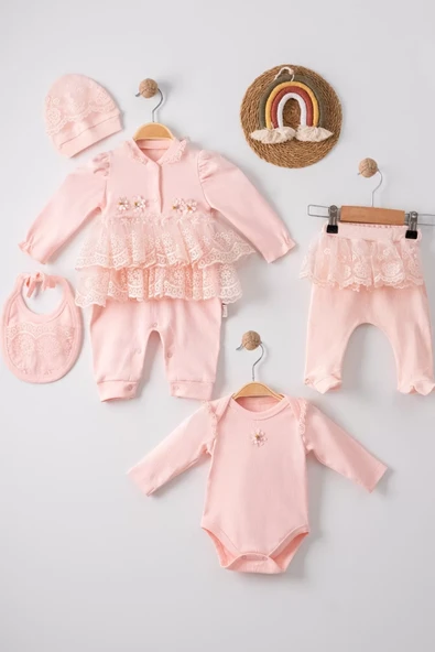 Dantel İşlemeli 5'li % 100 Pamuklu Kız Bebek Takımı ürün görseli