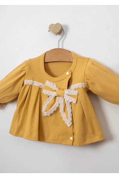 Güpürlü Fiyonk Detaylı % 100 Pamuk 5'li Kız Bebek Hastane Çıkışı - Resim 4